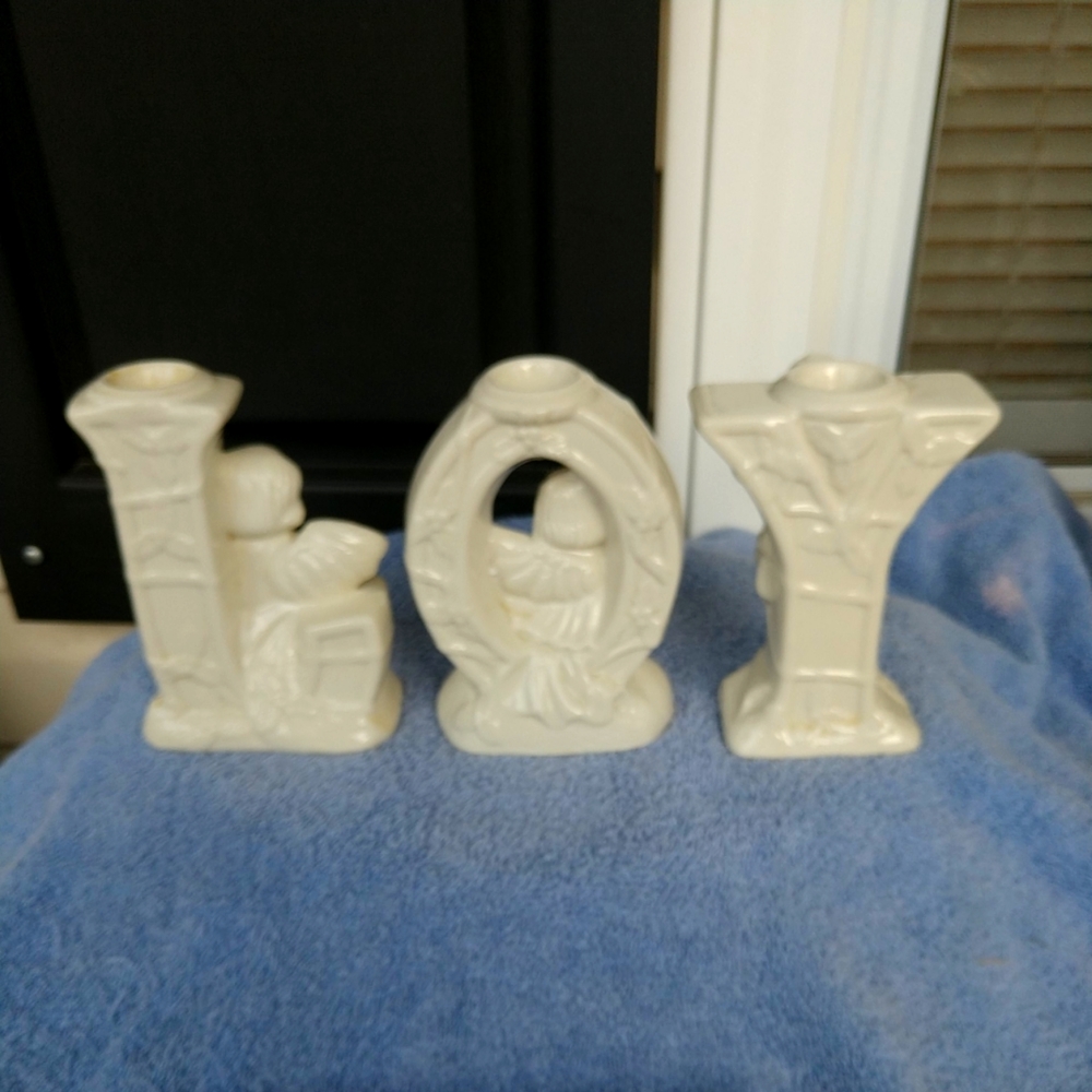 💥 "JOY" Ceramic Candle Holders ANGELS "Set Of 3 - Picture 5 of 14